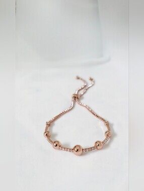 Rosegold Adjustable Bolo Bracelet | CZ Crystal Bead Slider Bracelet